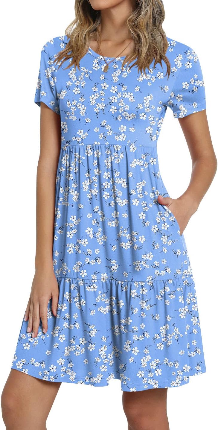 TAOHUADAO 2025 Summer Dresses for Women Short Sleeve Ruffle Casual Sundress with Pockets