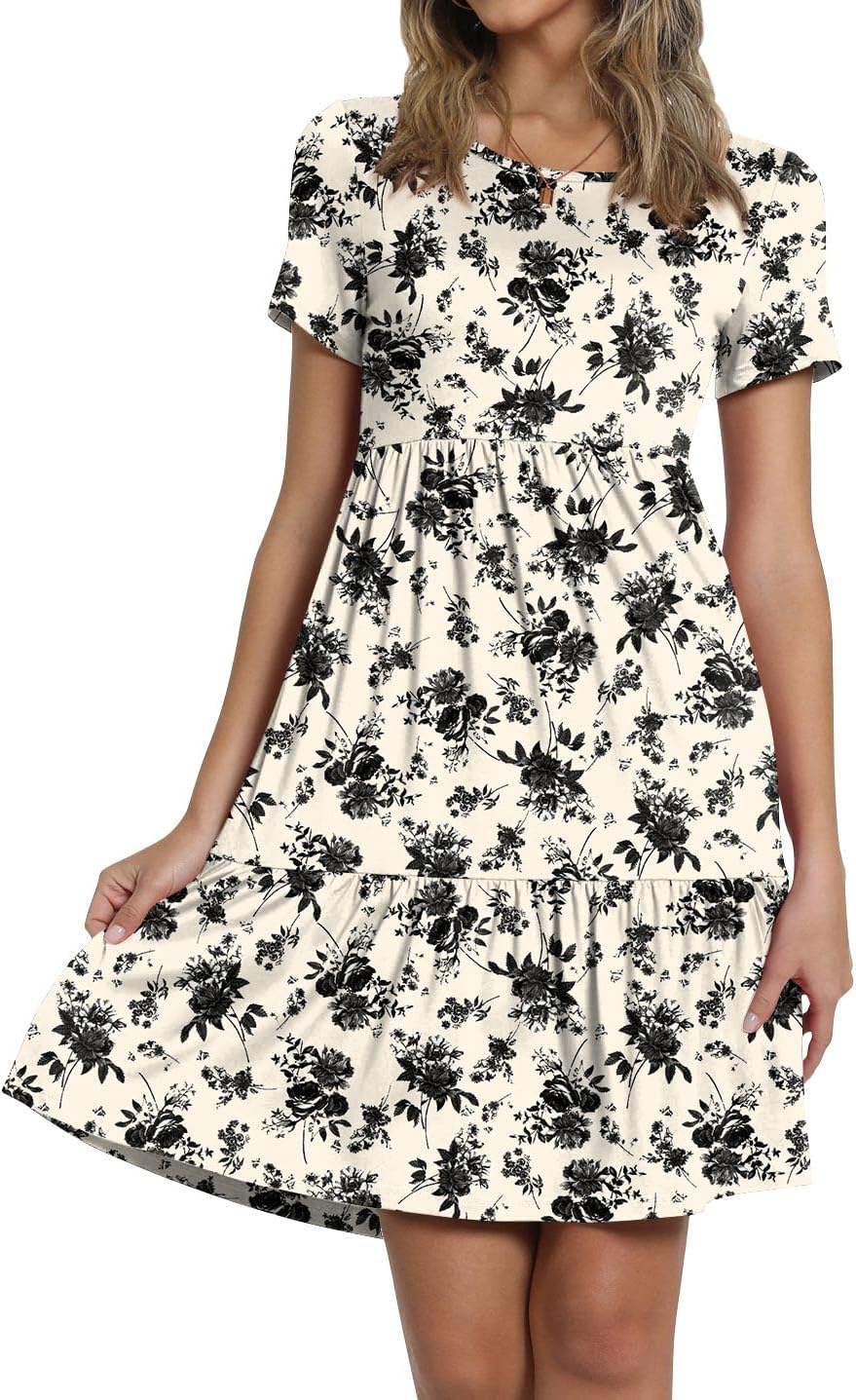 TAOHUADAO 2025 Summer Dresses for Women Short Sleeve Ruffle Casual Sundress with Pockets