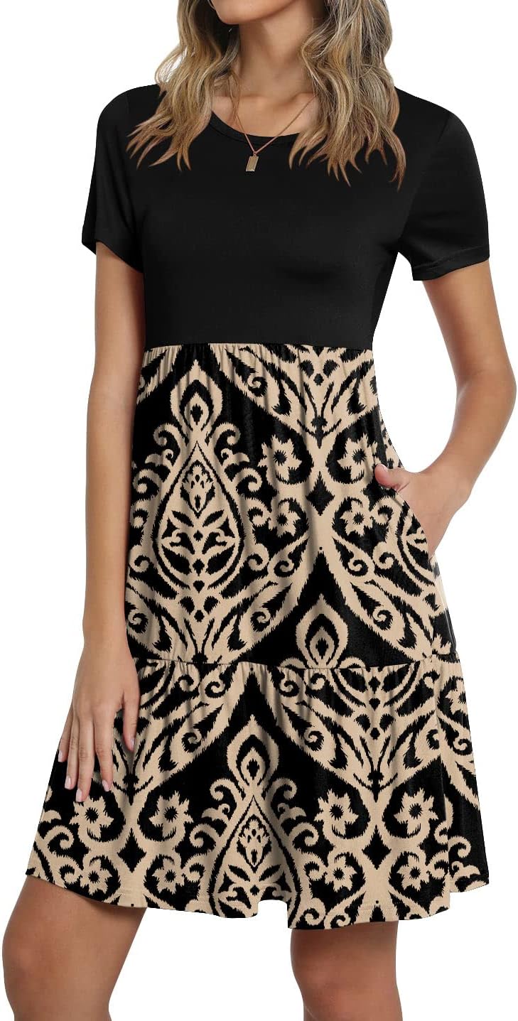 TAOHUADAO 2025 Summer Dresses for Women Short Sleeve Ruffle Casual Sundress with Pockets