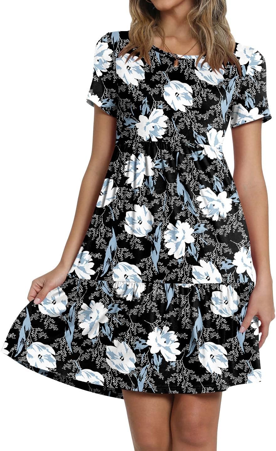 TAOHUADAO 2025 Summer Dresses for Women Short Sleeve Ruffle Casual Sundress with Pockets