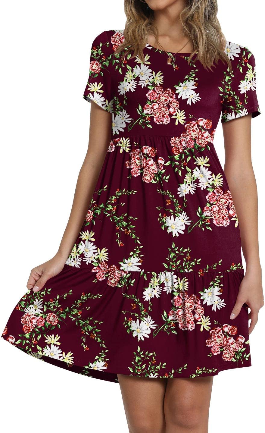 TAOHUADAO 2025 Summer Dresses for Women Short Sleeve Ruffle Casual Sundress with Pockets