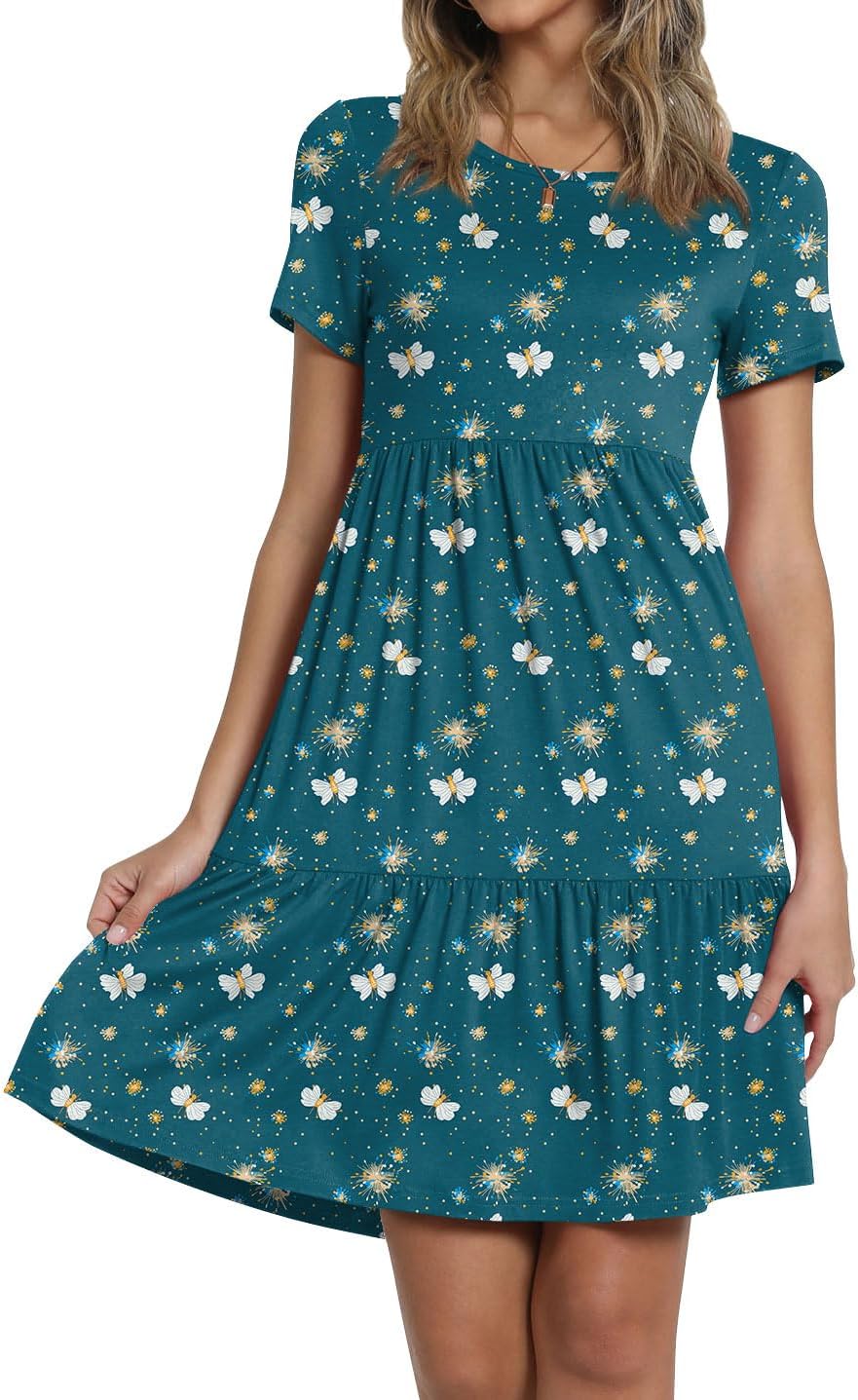 TAOHUADAO 2025 Summer Dresses for Women Short Sleeve Ruffle Casual Sundress with Pockets