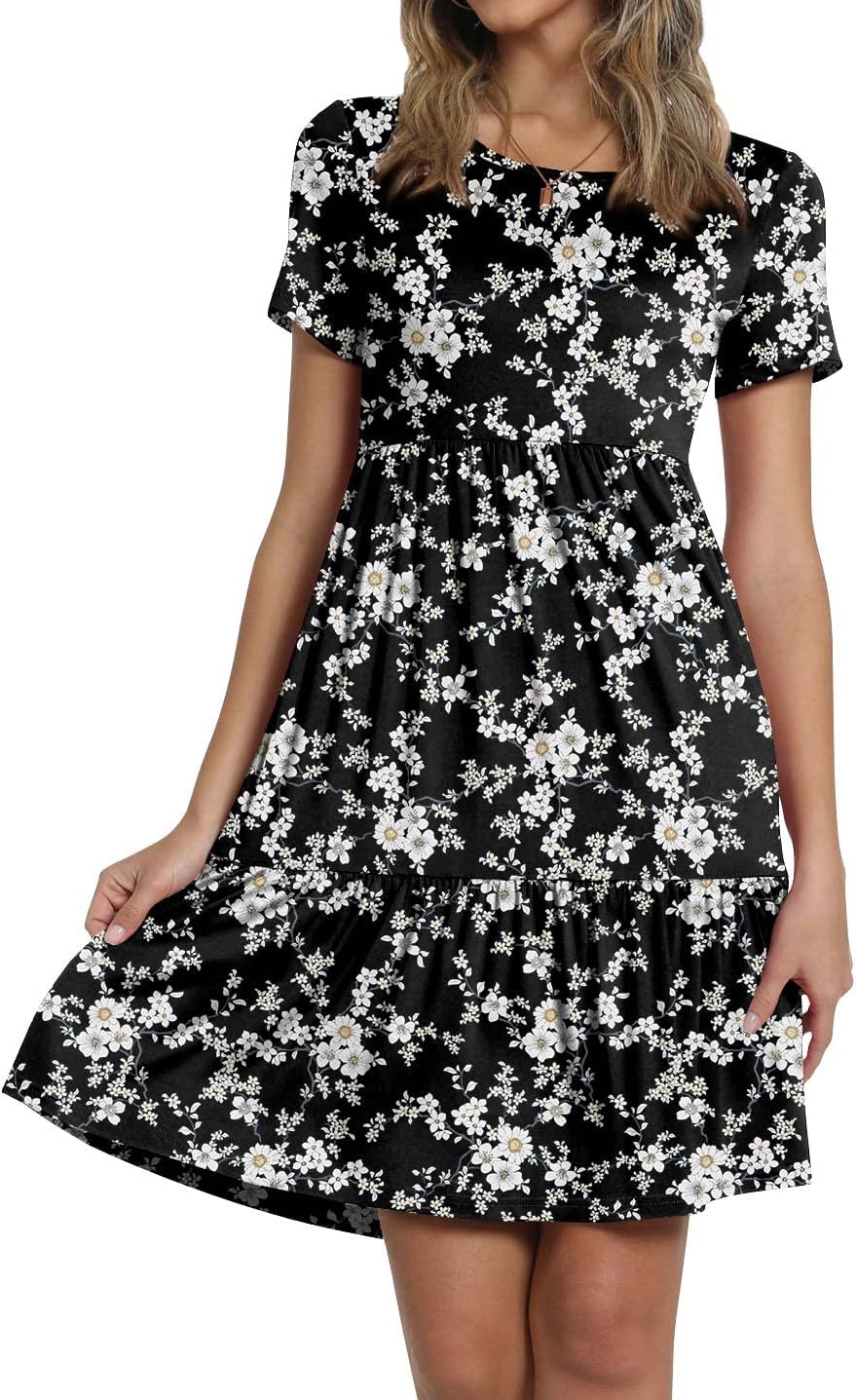 TAOHUADAO 2025 Summer Dresses for Women Short Sleeve Ruffle Casual Sundress with Pockets