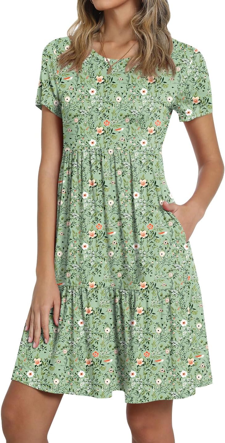 TAOHUADAO 2025 Summer Dresses for Women Short Sleeve Ruffle Casual Sundress with Pockets