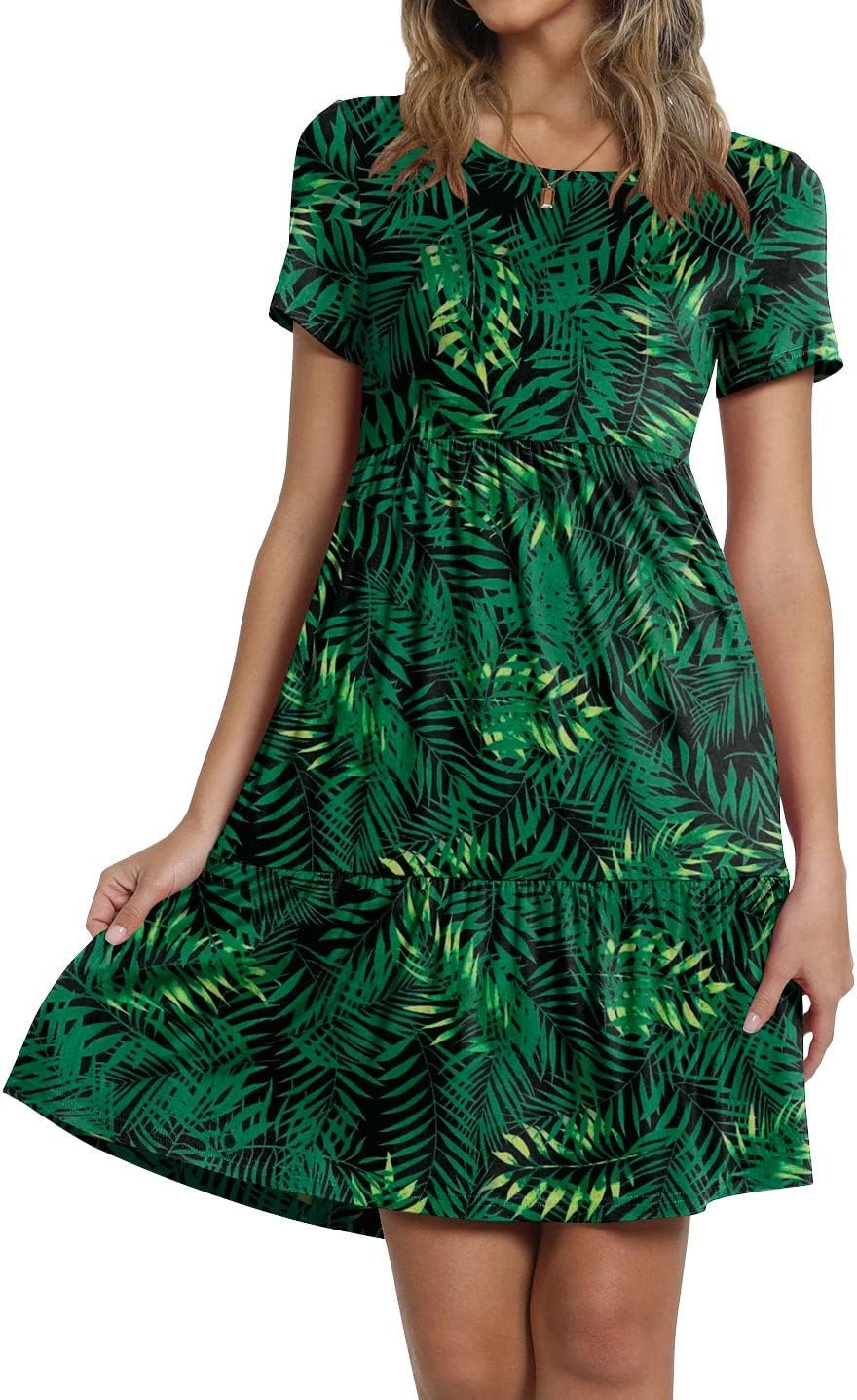 TAOHUADAO 2025 Summer Dresses for Women Short Sleeve Ruffle Casual Sundress with Pockets