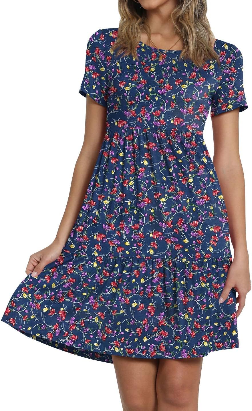 TAOHUADAO 2025 Summer Dresses for Women Short Sleeve Ruffle Casual Sundress with Pockets