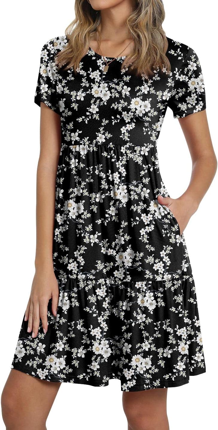 TAOHUADAO 2025 Summer Dresses for Women Short Sleeve Ruffle Casual Sundress with Pockets