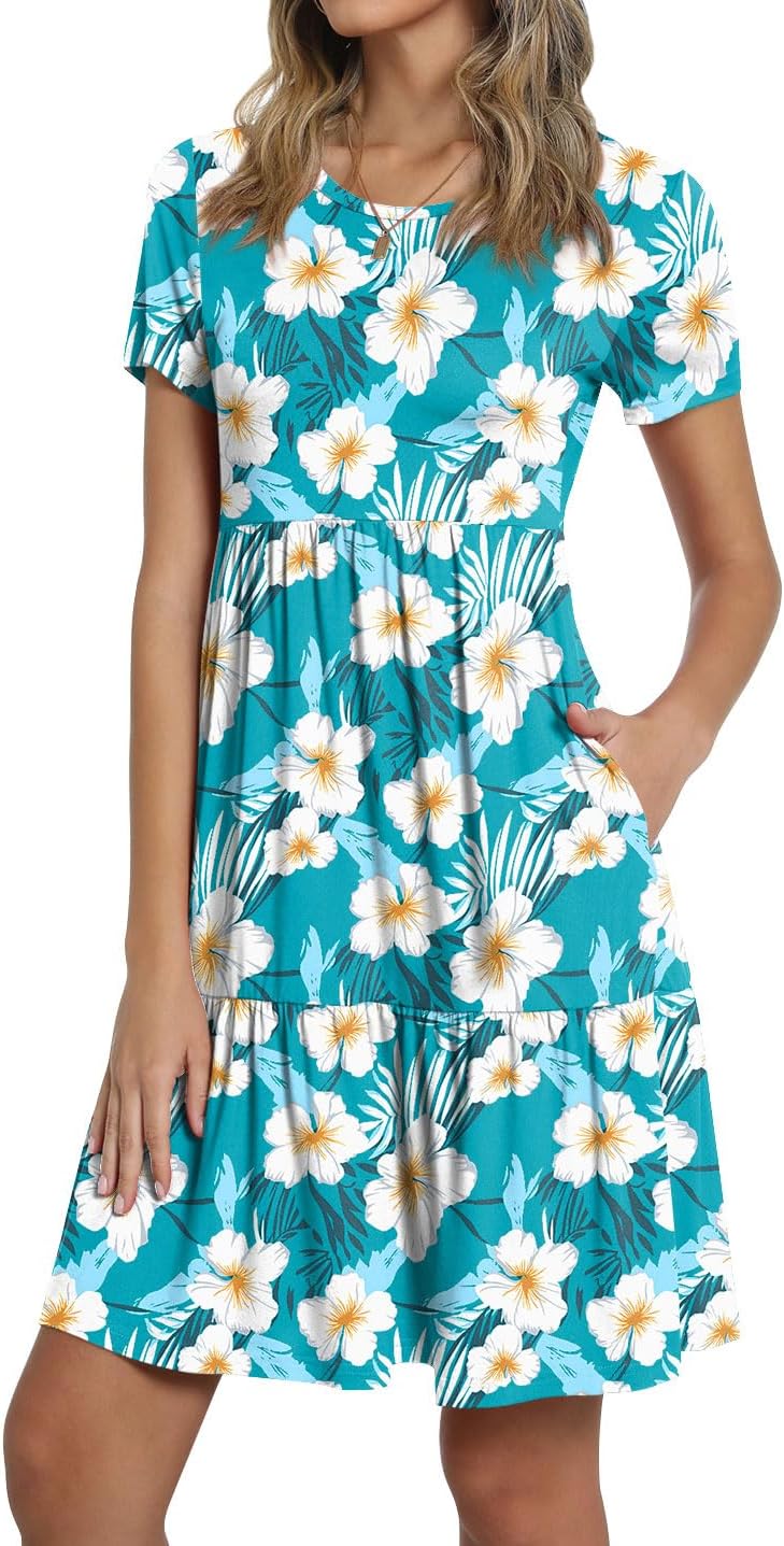 TAOHUADAO 2025 Summer Dresses for Women Short Sleeve Ruffle Casual Sundress with Pockets