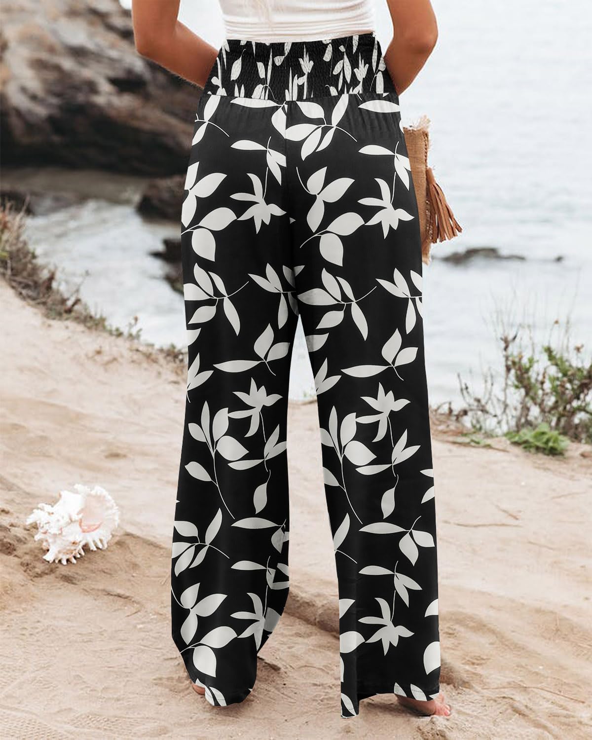 Angerella Womens Elastic High Waisted Palazzo Pants Casual Wide Leg Long Lounge Pant Trousers with Pocket