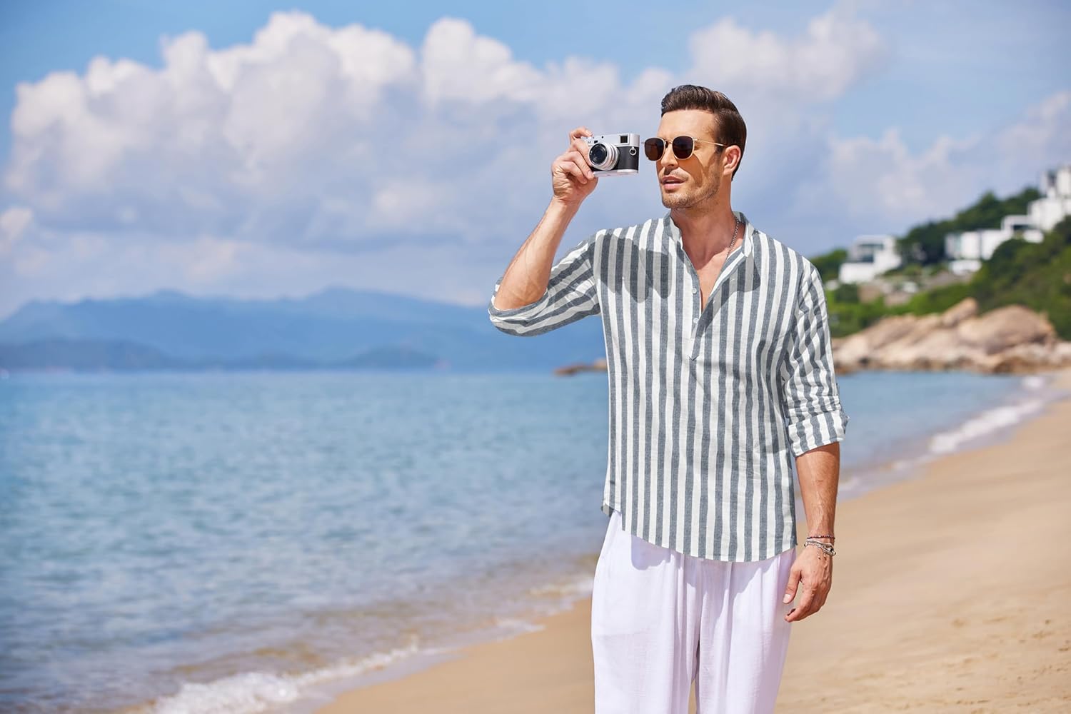 COOFANDY Men's Cotton Linen Henley T-Shirts Long Sleeve Hippie Casual Beach T-Shirts