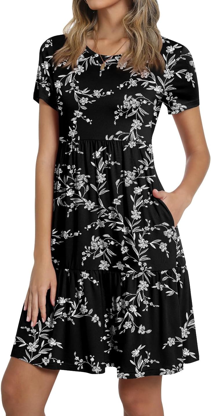 TAOHUADAO 2025 Summer Dresses for Women Short Sleeve Ruffle Casual Sundress with Pockets