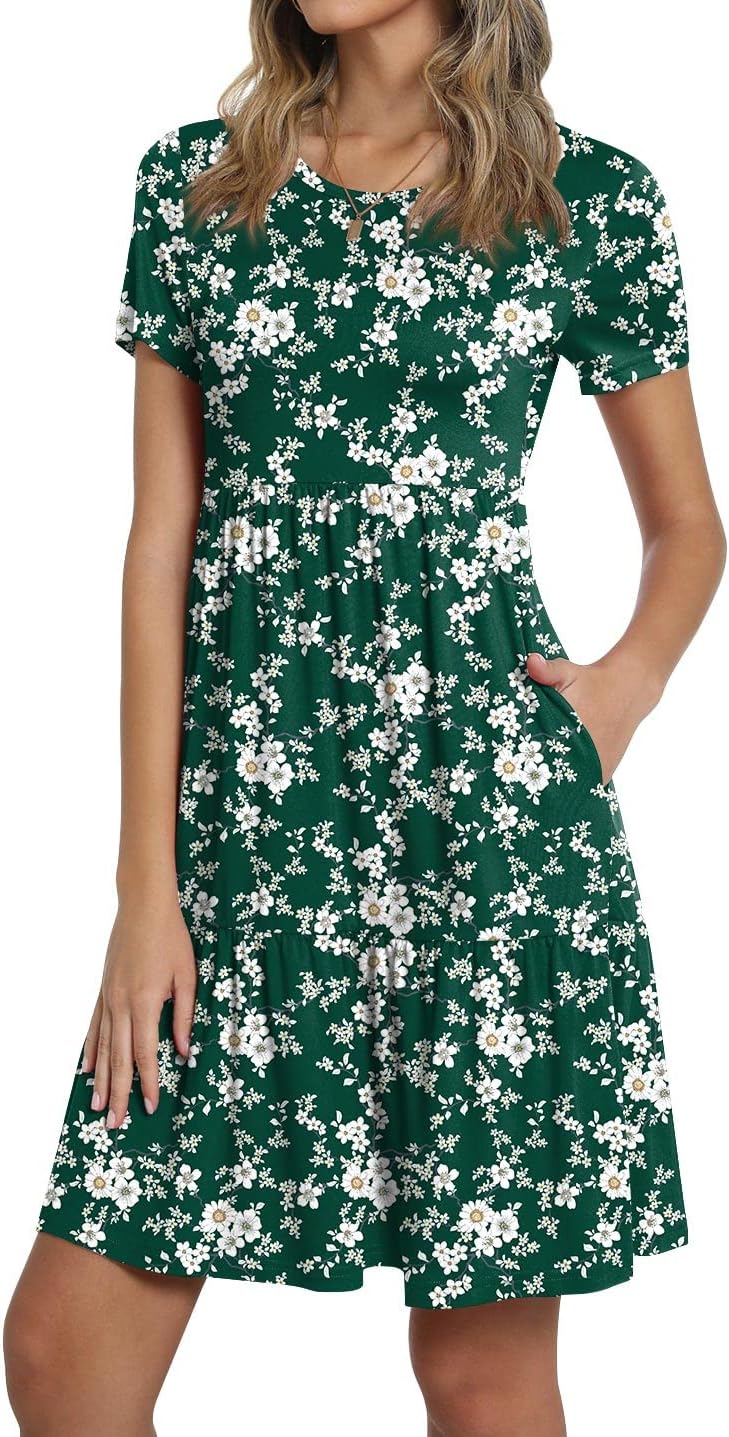 TAOHUADAO 2025 Summer Dresses for Women Short Sleeve Ruffle Casual Sundress with Pockets