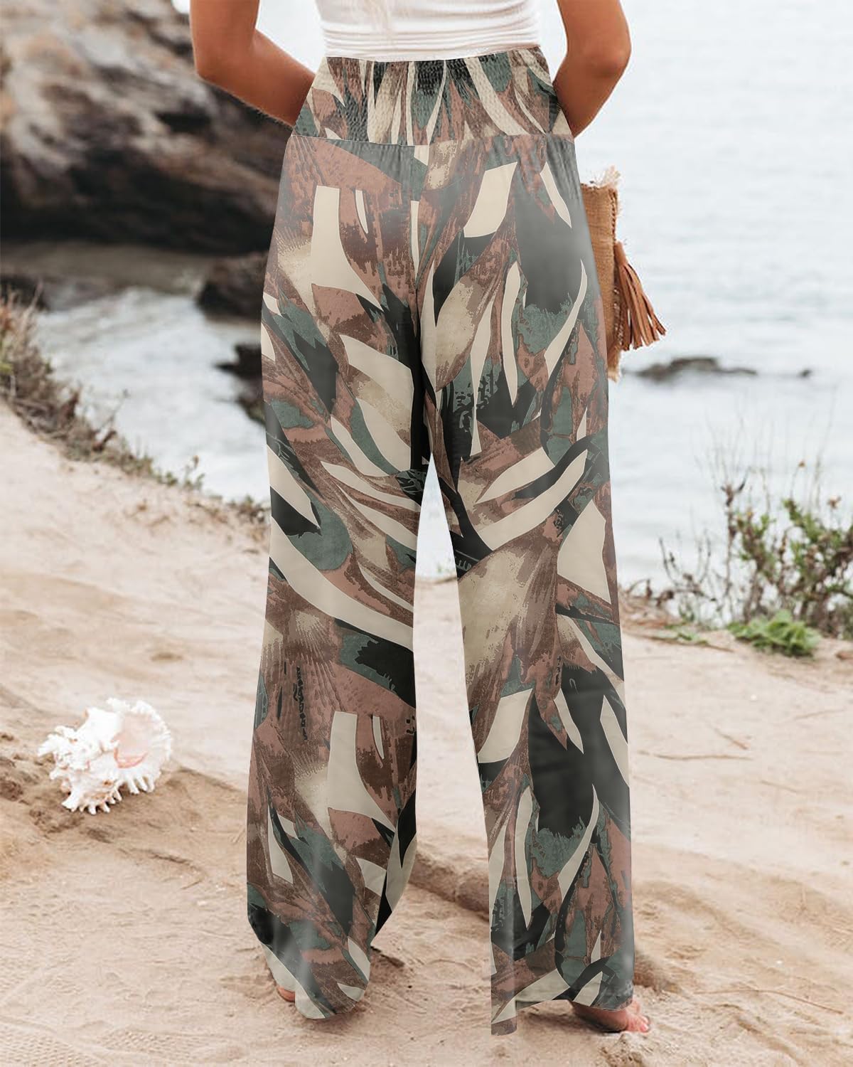 Angerella Womens Elastic High Waisted Palazzo Pants Casual Wide Leg Long Lounge Pant Trousers with Pocket