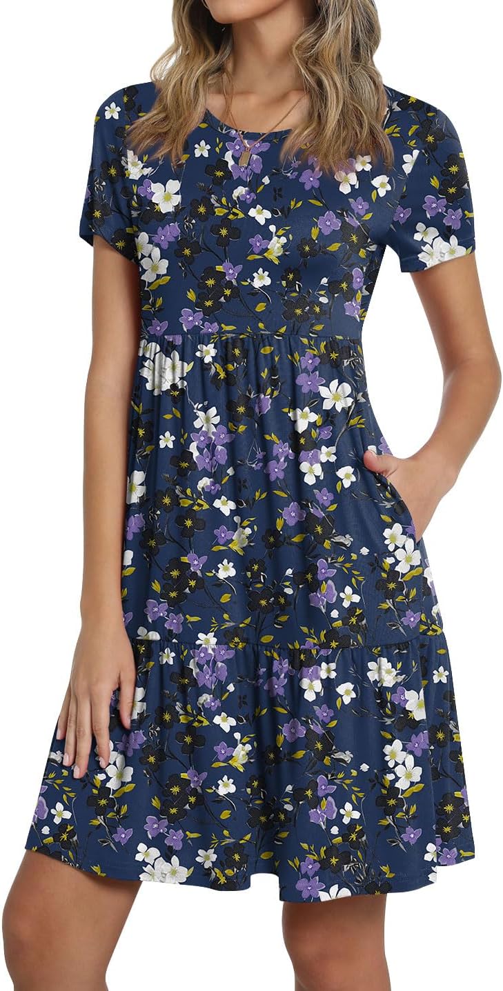 TAOHUADAO 2025 Summer Dresses for Women Short Sleeve Ruffle Casual Sundress with Pockets