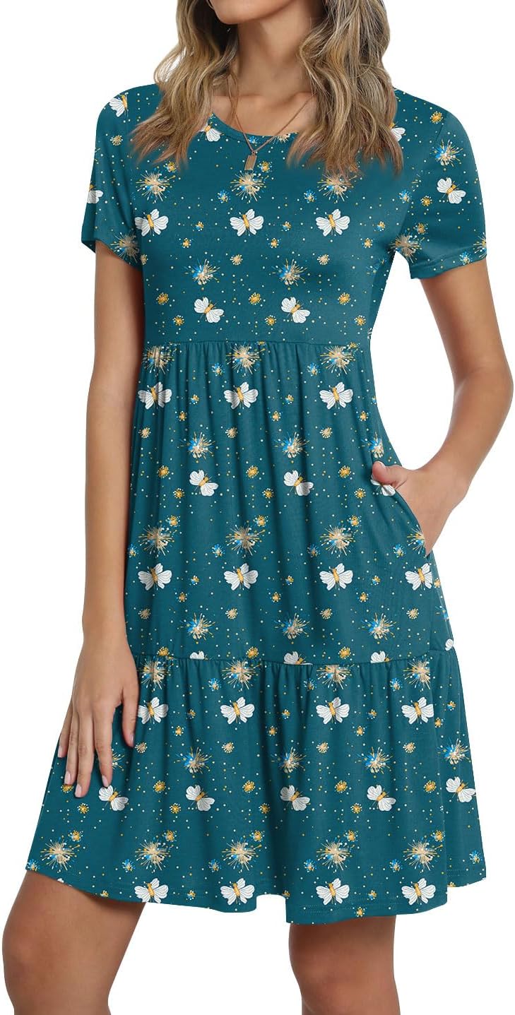 TAOHUADAO 2025 Summer Dresses for Women Short Sleeve Ruffle Casual Sundress with Pockets
