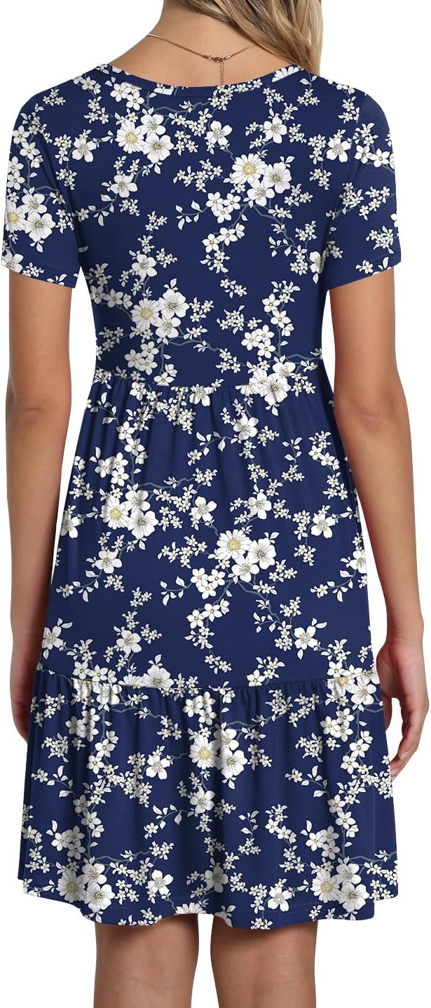 TAOHUADAO 2025 Summer Dresses for Women Short Sleeve Ruffle Casual Sundress with Pockets