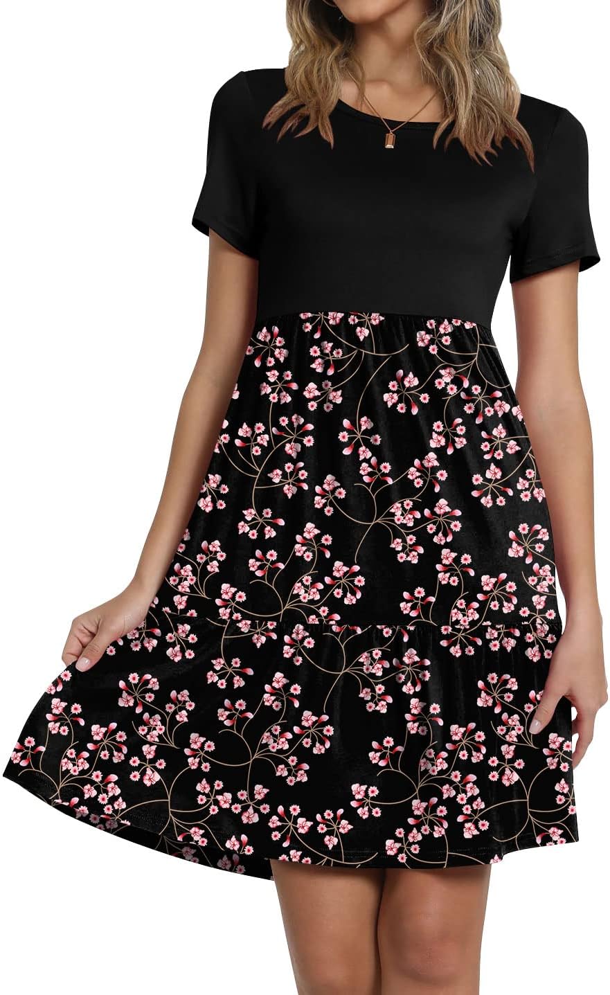 TAOHUADAO 2025 Summer Dresses for Women Short Sleeve Ruffle Casual Sundress with Pockets