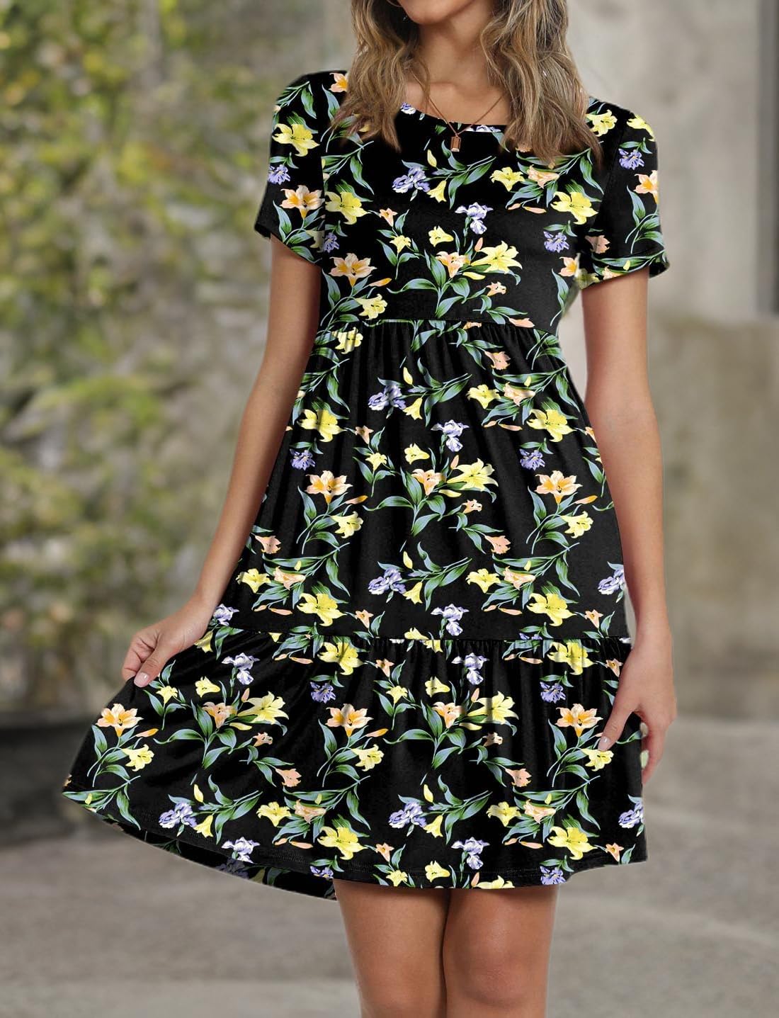 TAOHUADAO 2025 Summer Dresses for Women Short Sleeve Ruffle Casual Sundress with Pockets