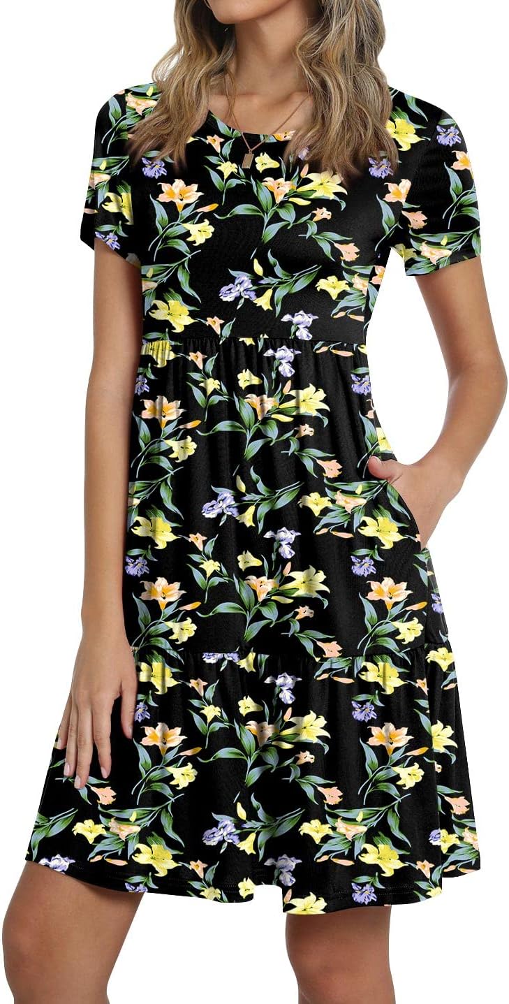 TAOHUADAO 2025 Summer Dresses for Women Short Sleeve Ruffle Casual Sundress with Pockets