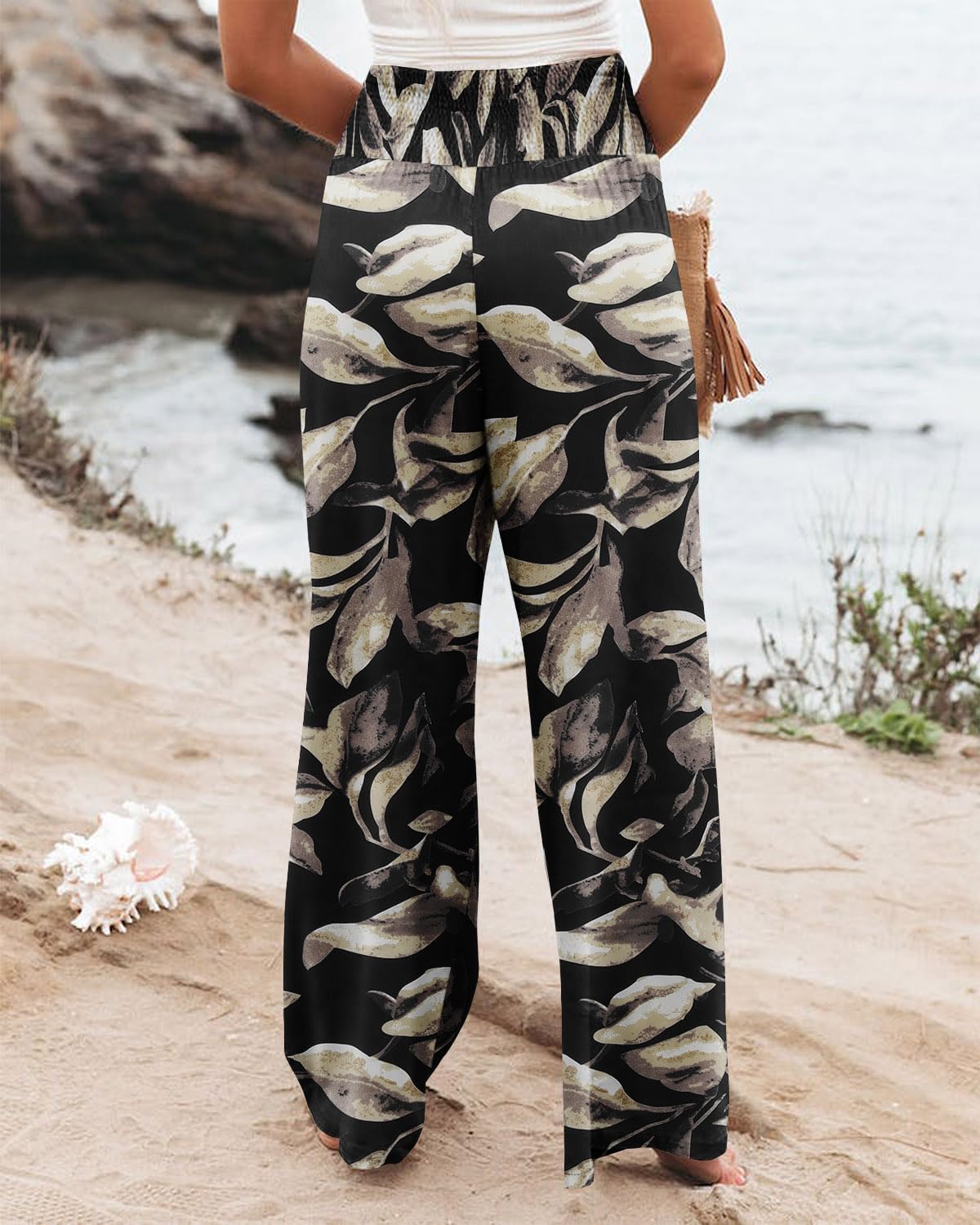 Angerella Womens Elastic High Waisted Palazzo Pants Casual Wide Leg Long Lounge Pant Trousers with Pocket