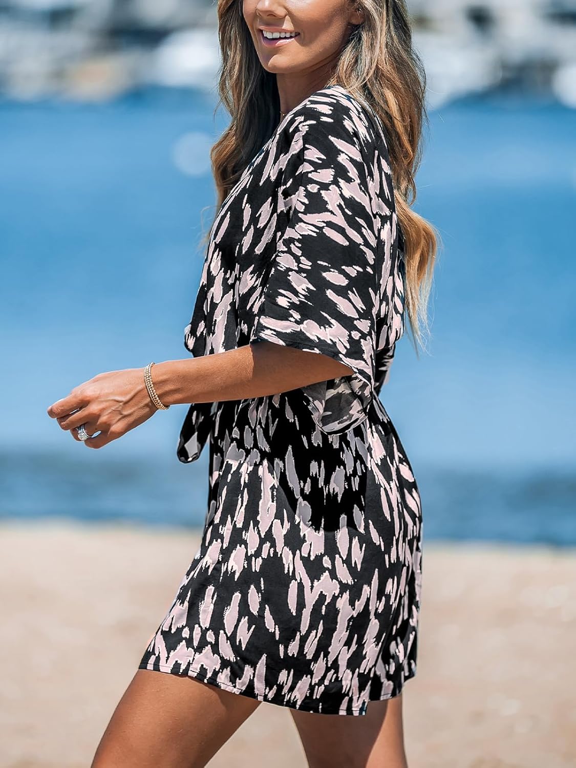 CUPSHE Women's Lace Up Leopard Print Romper Short Sleeves Jumpsuits Wide leg Outfit