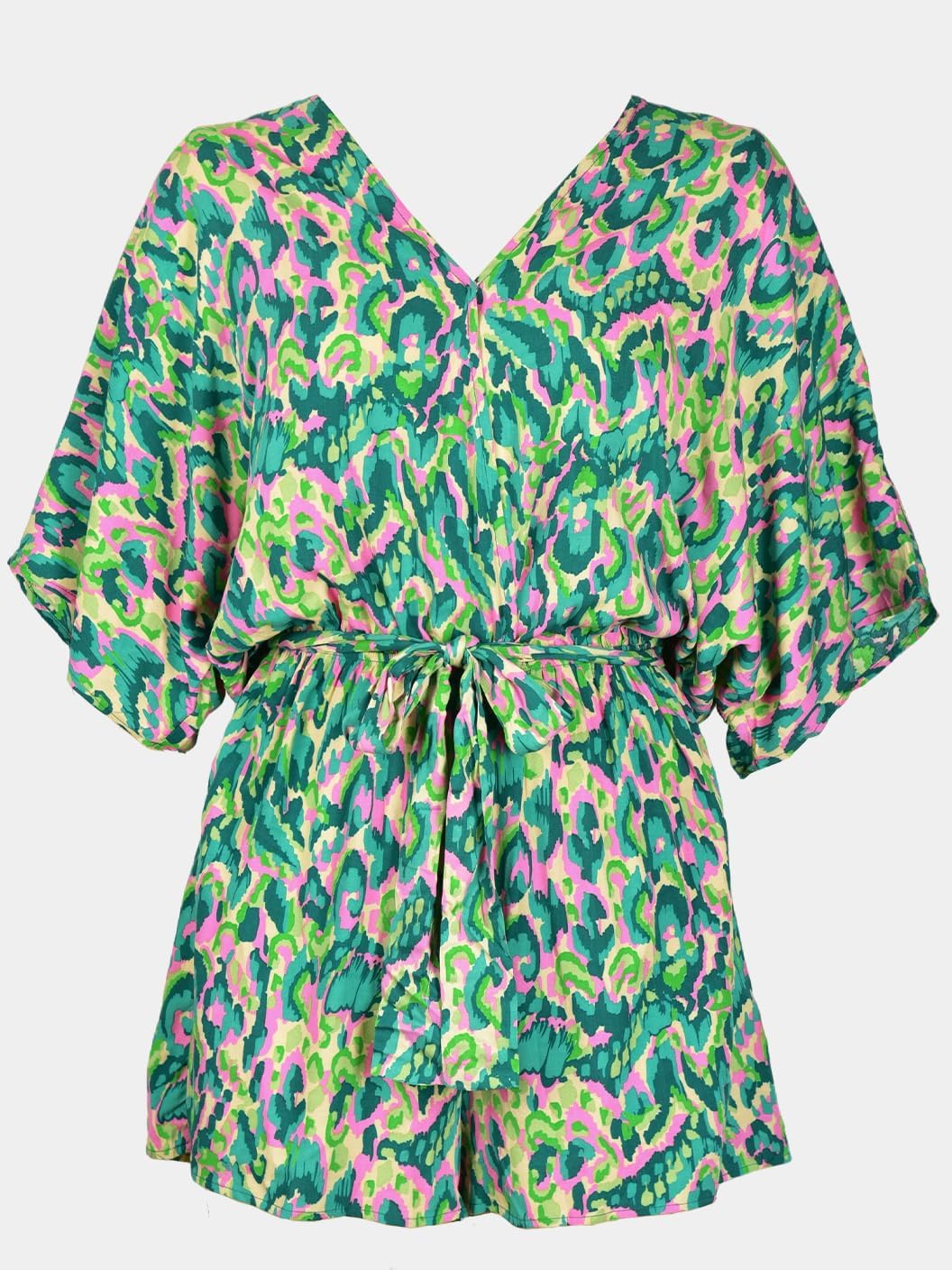 CUPSHE Women's Lace Up Leopard Print Romper Short Sleeves Jumpsuits Wide leg Outfit