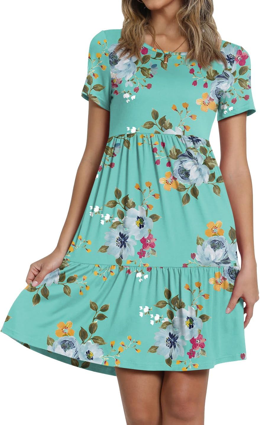 TAOHUADAO 2025 Summer Dresses for Women Short Sleeve Ruffle Casual Sundress with Pockets