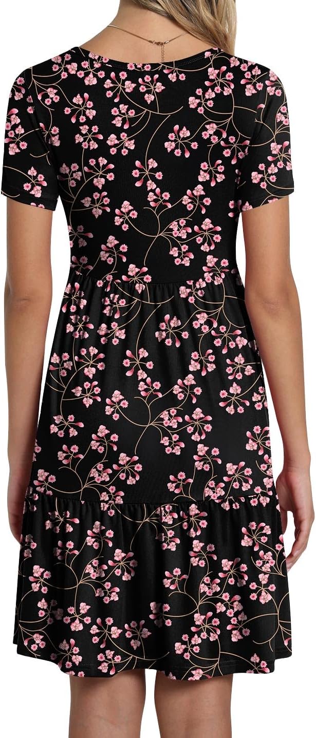 TAOHUADAO 2025 Summer Dresses for Women Short Sleeve Ruffle Casual Sundress with Pockets