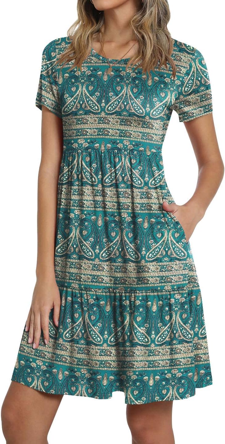 TAOHUADAO 2025 Summer Dresses for Women Short Sleeve Ruffle Casual Sundress with Pockets