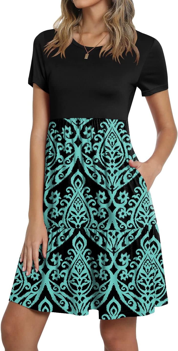 TAOHUADAO 2025 Summer Dresses for Women Short Sleeve Ruffle Casual Sundress with Pockets