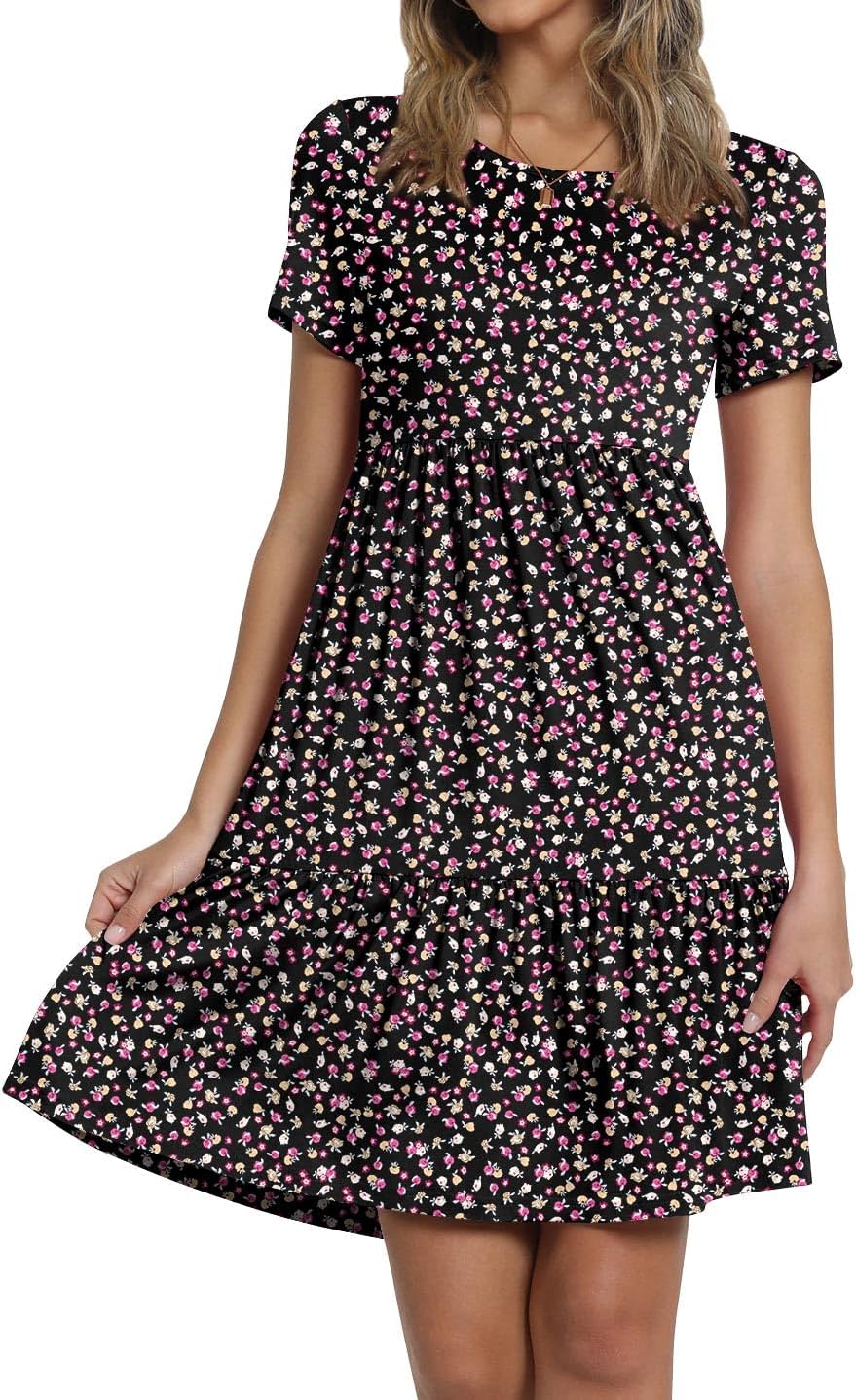 TAOHUADAO 2025 Summer Dresses for Women Short Sleeve Ruffle Casual Sundress with Pockets