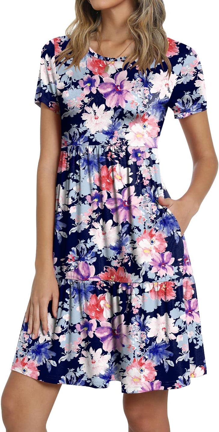 TAOHUADAO 2025 Summer Dresses for Women Short Sleeve Ruffle Casual Sundress with Pockets