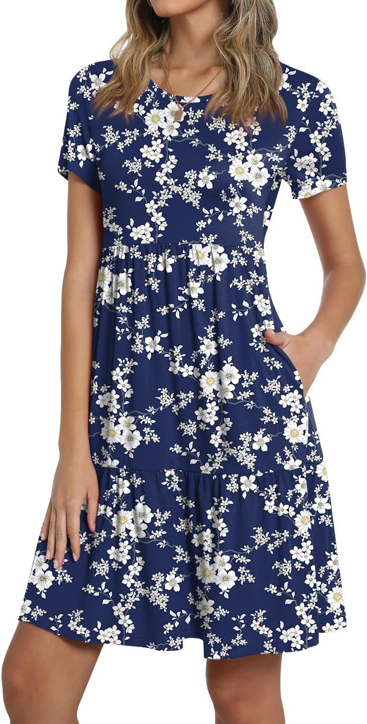 TAOHUADAO 2025 Summer Dresses for Women Short Sleeve Ruffle Casual Sundress with Pockets