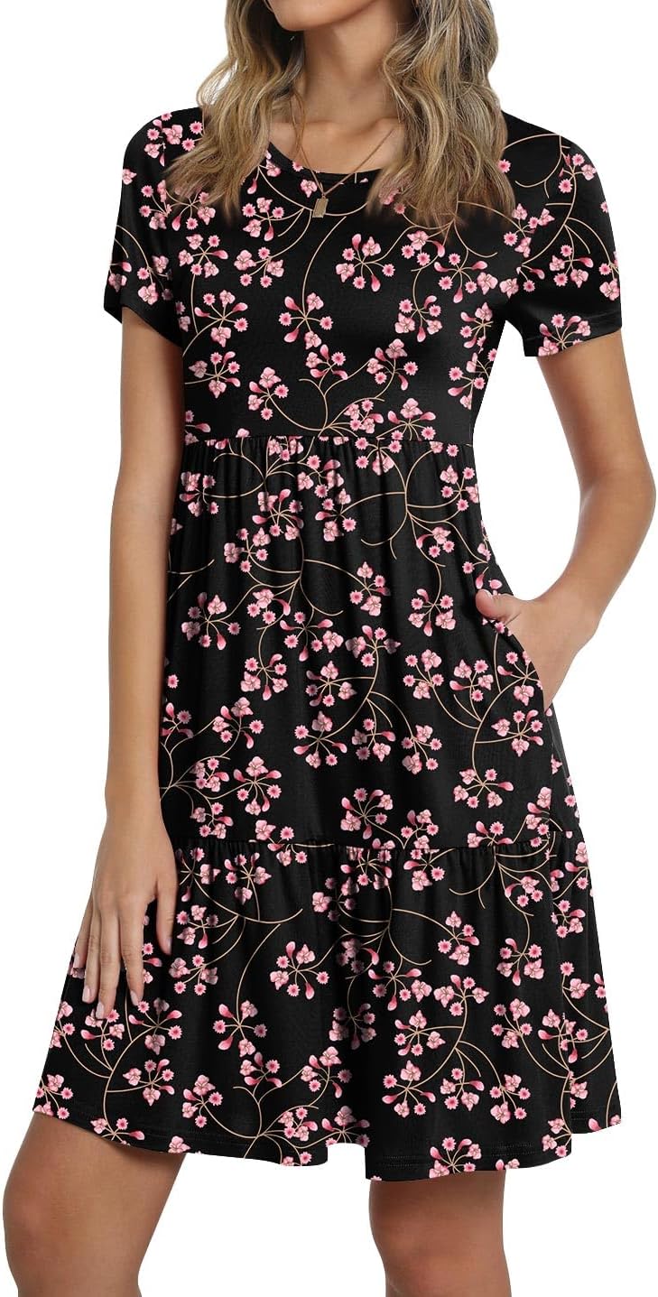 TAOHUADAO 2025 Summer Dresses for Women Short Sleeve Ruffle Casual Sundress with Pockets