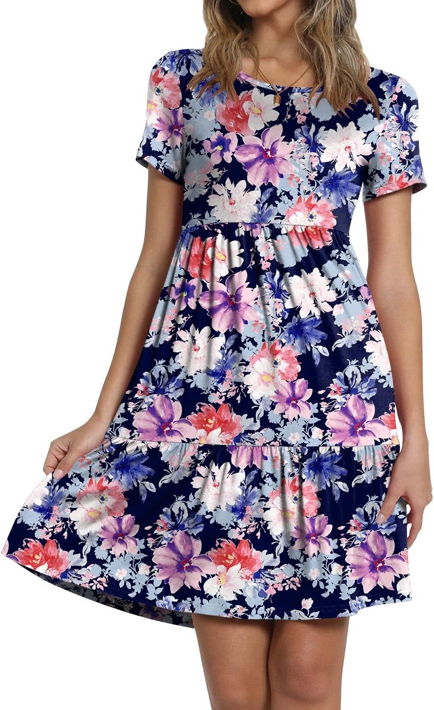 TAOHUADAO 2025 Summer Dresses for Women Short Sleeve Ruffle Casual Sundress with Pockets