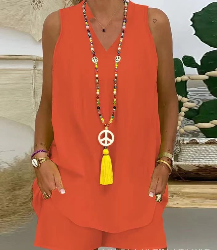 🌺Collar Sleeveless Casual Top and Pants Suit