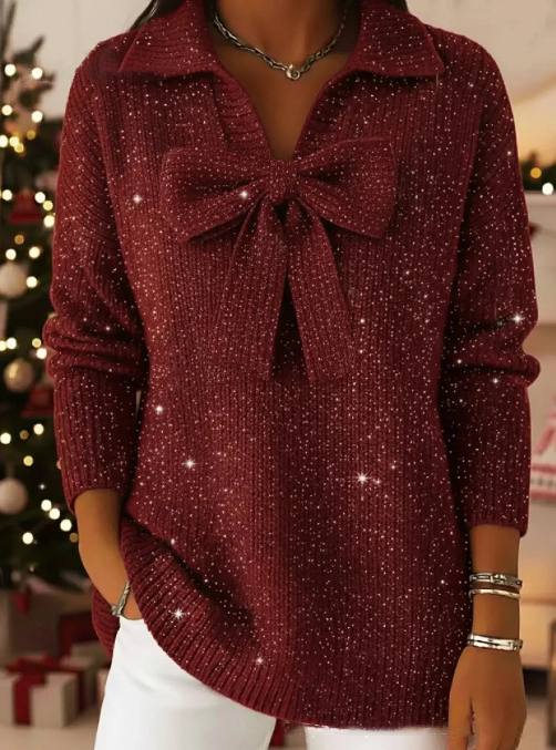 🎄 New arrival! 🔥 A sparkling, loose-fitting Polo-neck sweater with a bow detail.