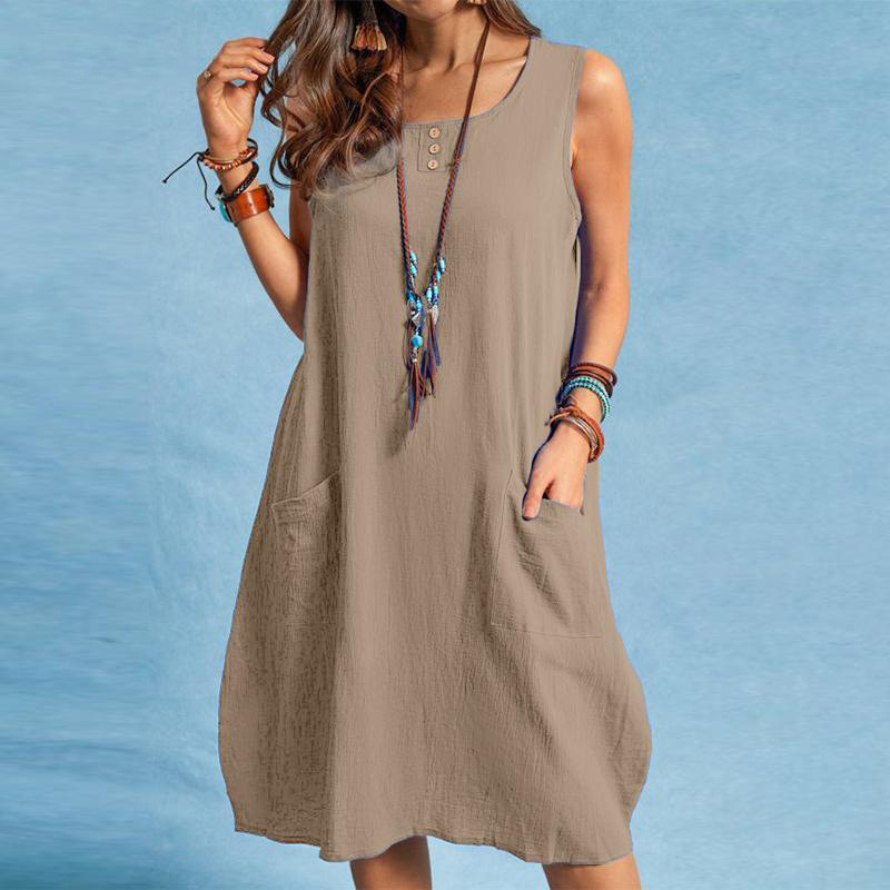 Relaxed Cotton-Linen Dress with Pockets – Effortless, Everyday Style