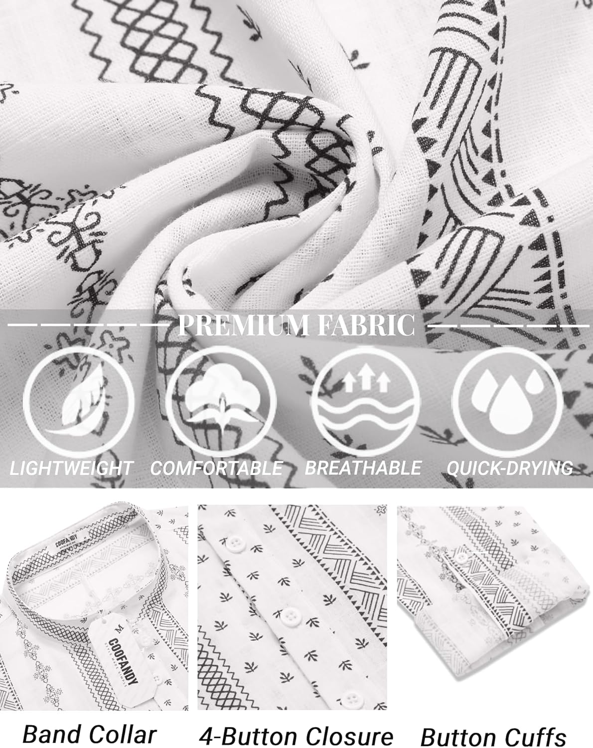 COOFANDY Men's Cotton Linen Henley T-Shirts Long Sleeve Hippie Casual Beach T-Shirts