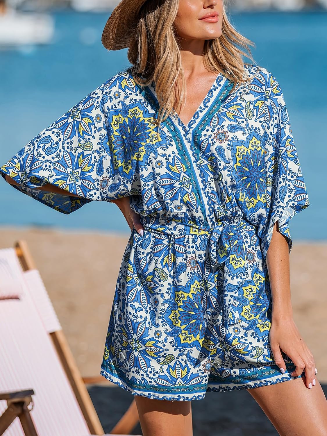 CUPSHE Women's Lace Up Leopard Print Romper Short Sleeves Jumpsuits Wide leg Outfit