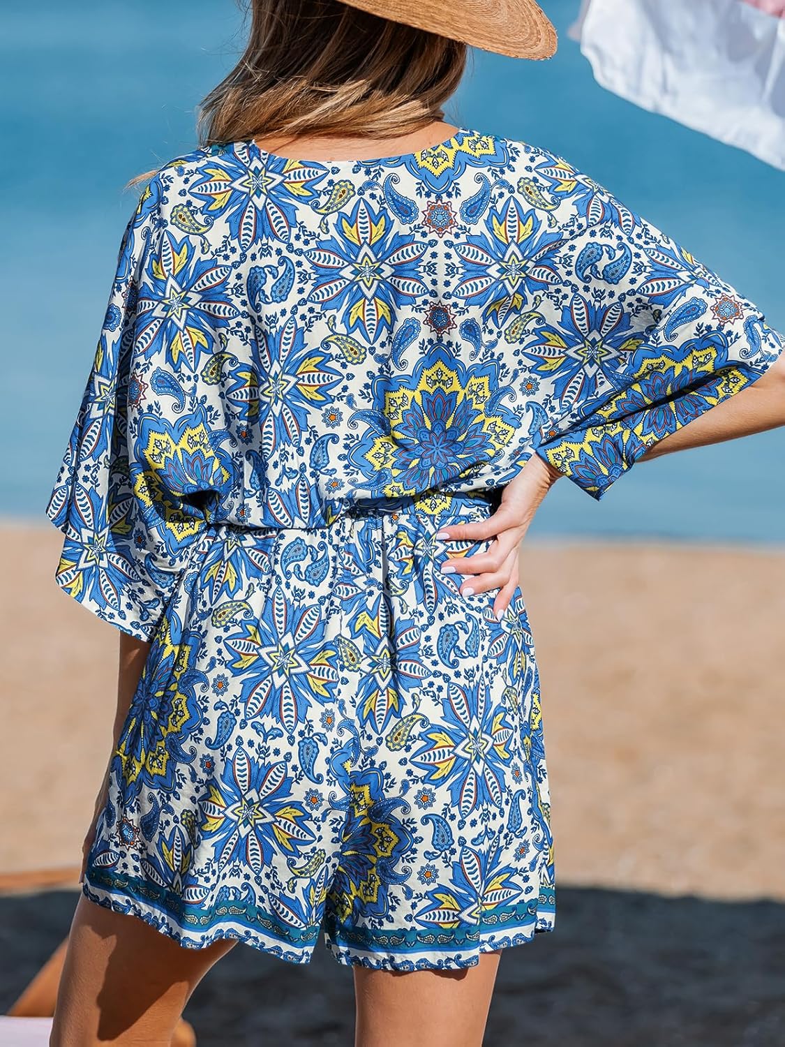 CUPSHE Women's Lace Up Leopard Print Romper Short Sleeves Jumpsuits Wide leg Outfit