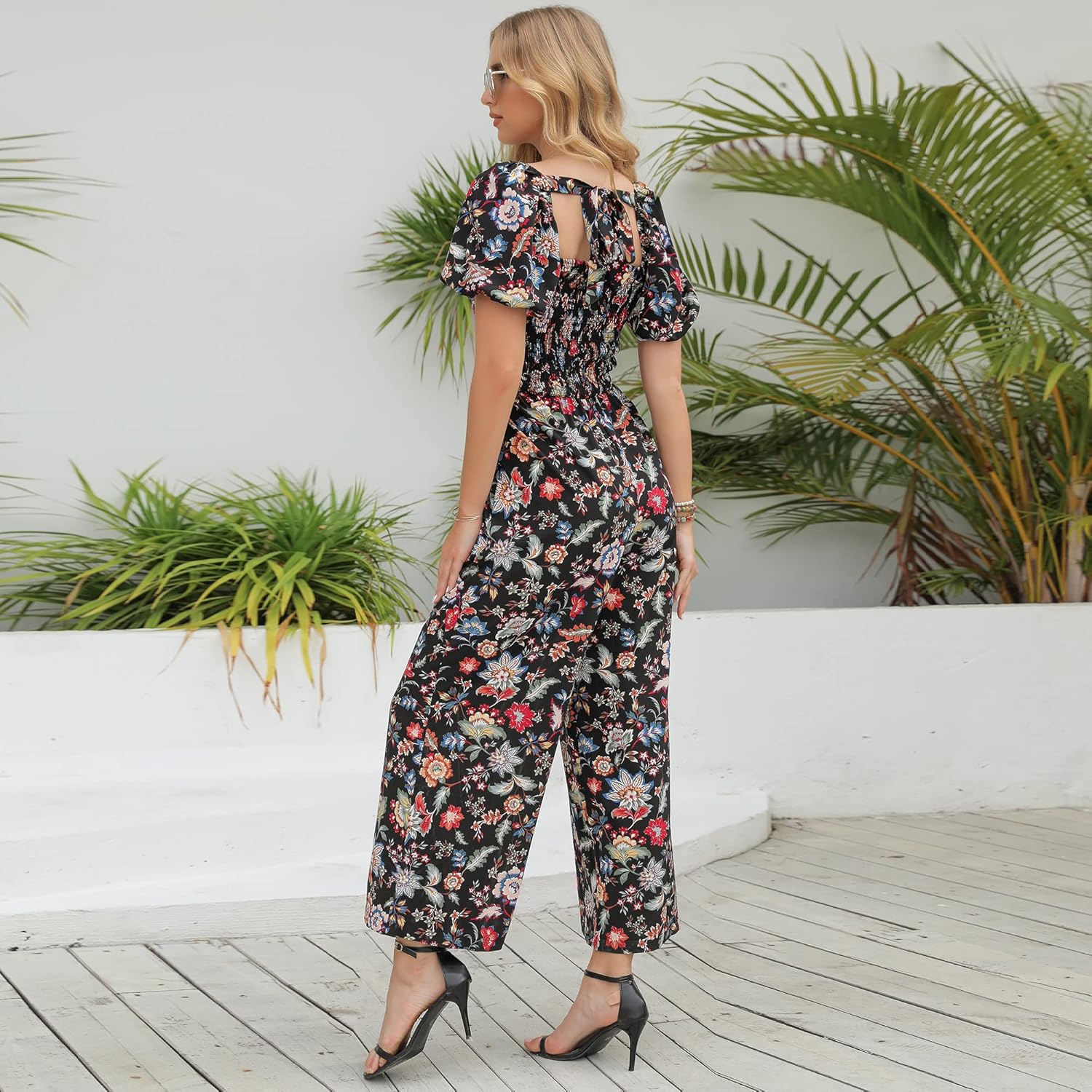 Love Welove Fashion Summer Jumpsuits for Women 2025 Floral Dressy Casual Loose Wide Leg Short Sleeve One Piece Romper Outfits