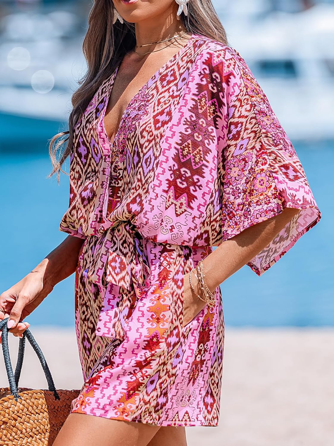 CUPSHE Women's Lace Up Leopard Print Romper Short Sleeves Jumpsuits Wide leg Outfit