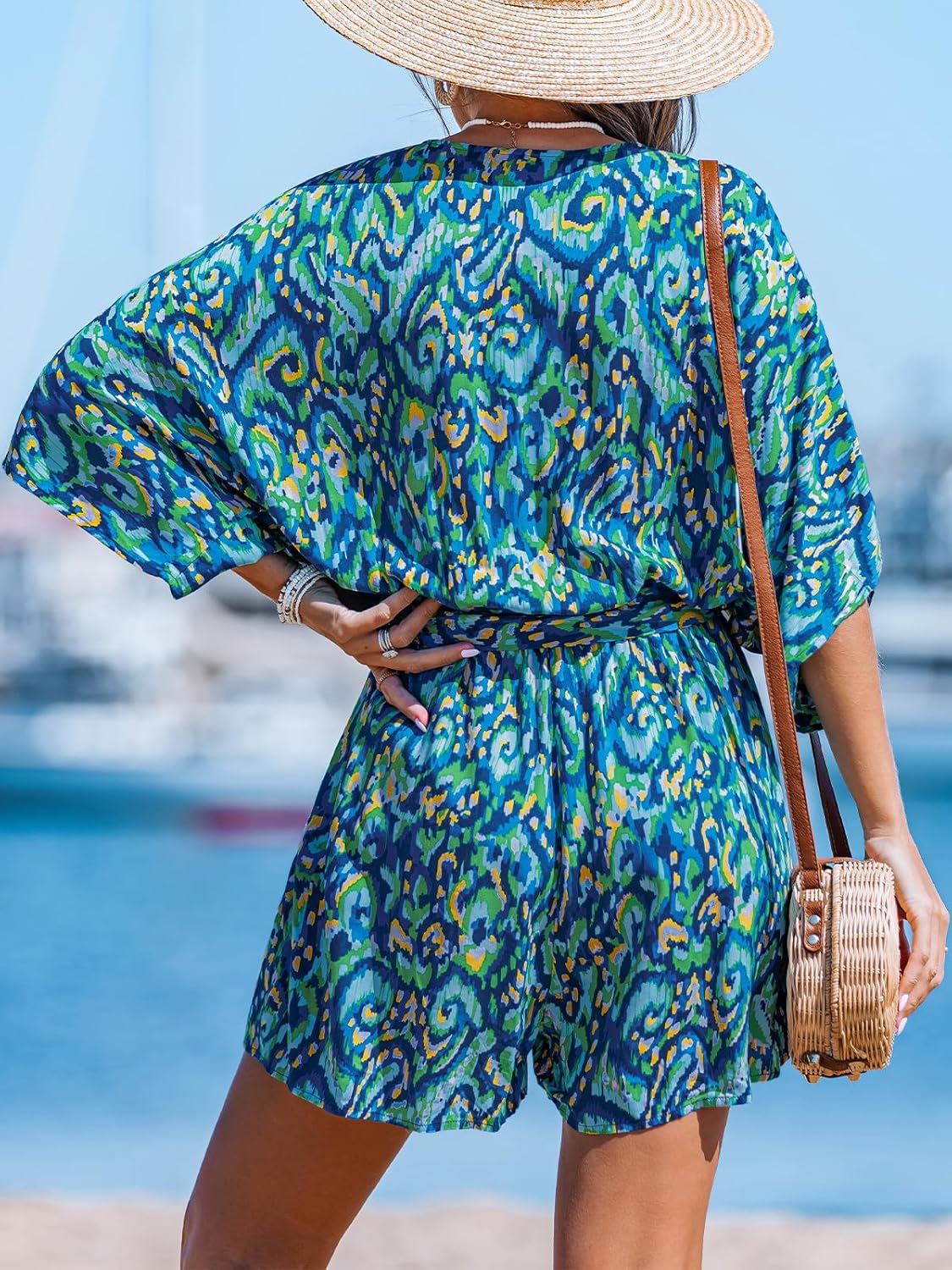 CUPSHE Women's Lace Up Leopard Print Romper Short Sleeves Jumpsuits Wide leg Outfit