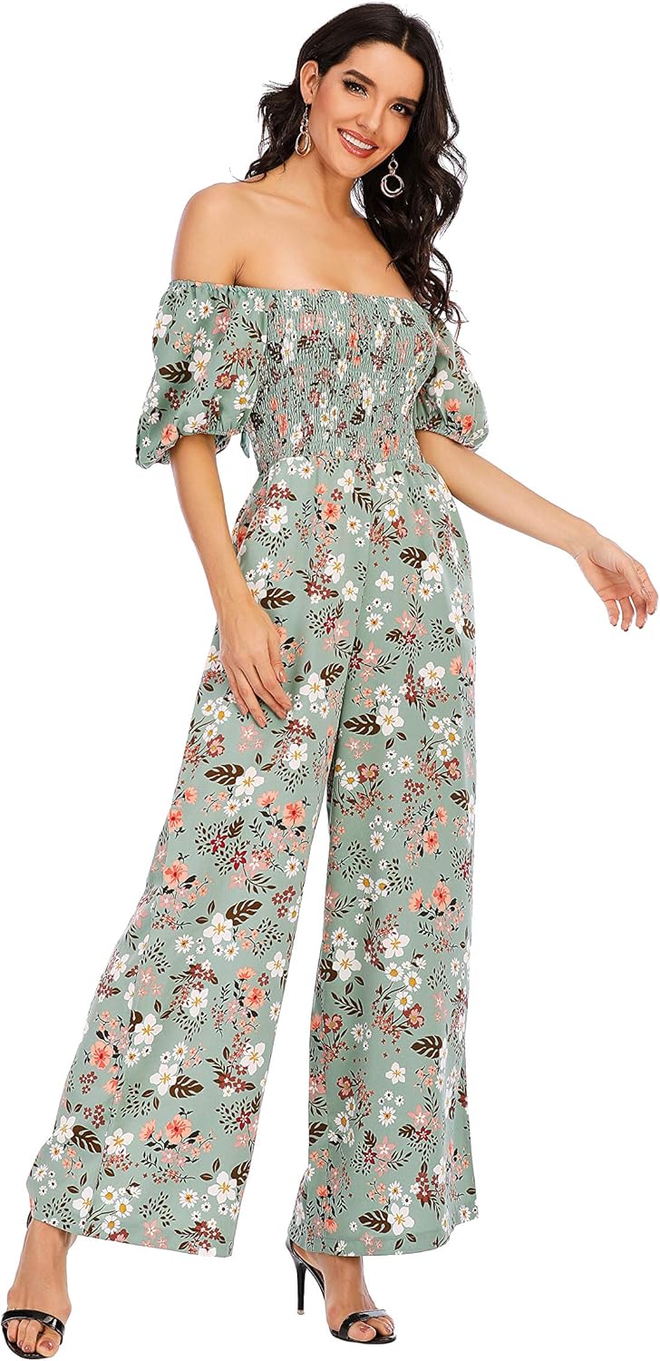 Love Welove Fashion Summer Jumpsuits for Women 2025 Floral Dressy Casual Loose Wide Leg Short Sleeve One Piece Romper Outfits