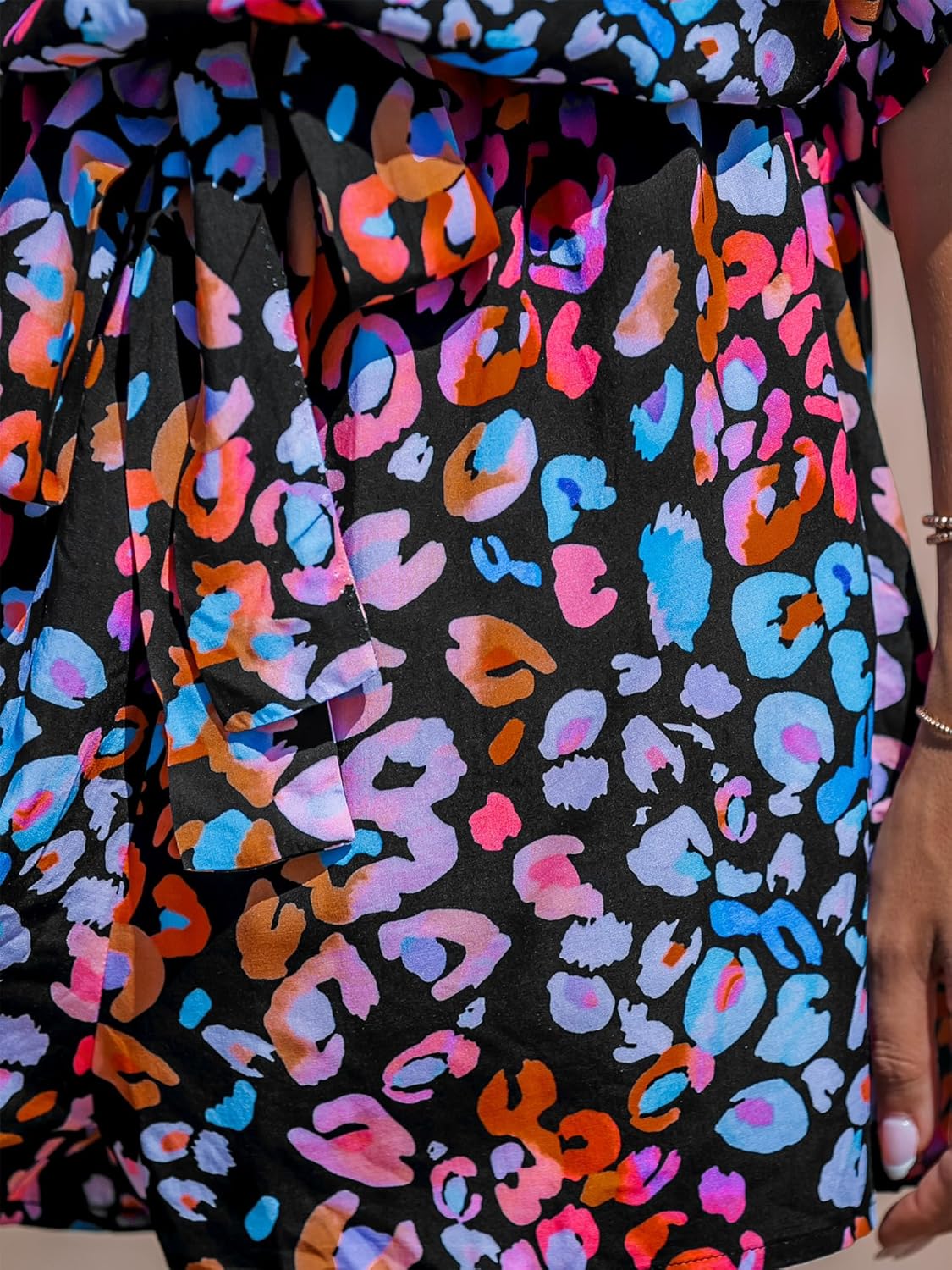 CUPSHE Women's Lace Up Leopard Print Romper Short Sleeves Jumpsuits Wide leg Outfit