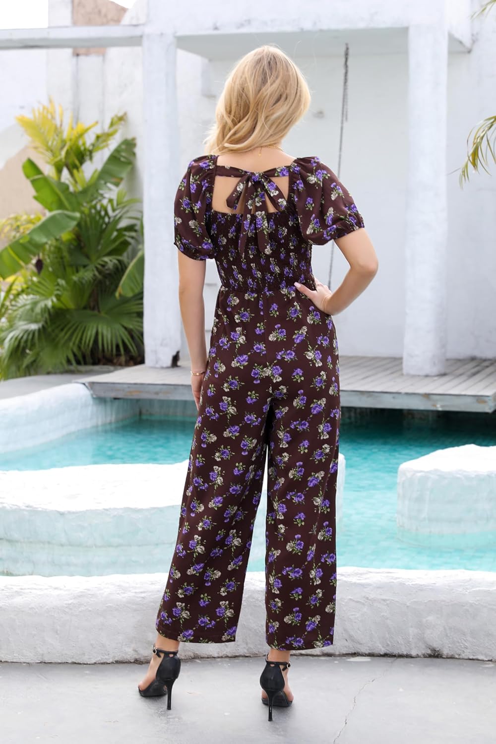 Love Welove Fashion Summer Jumpsuits for Women 2025 Floral Dressy Casual Loose Wide Leg Short Sleeve One Piece Romper Outfits