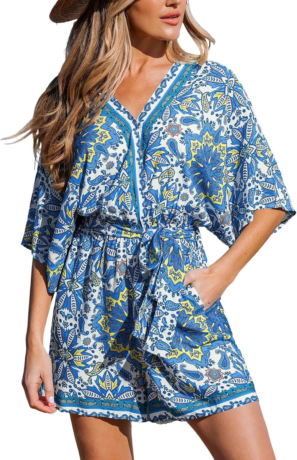 CUPSHE Women's Lace Up Leopard Print Romper Short Sleeves Jumpsuits Wide leg Outfit