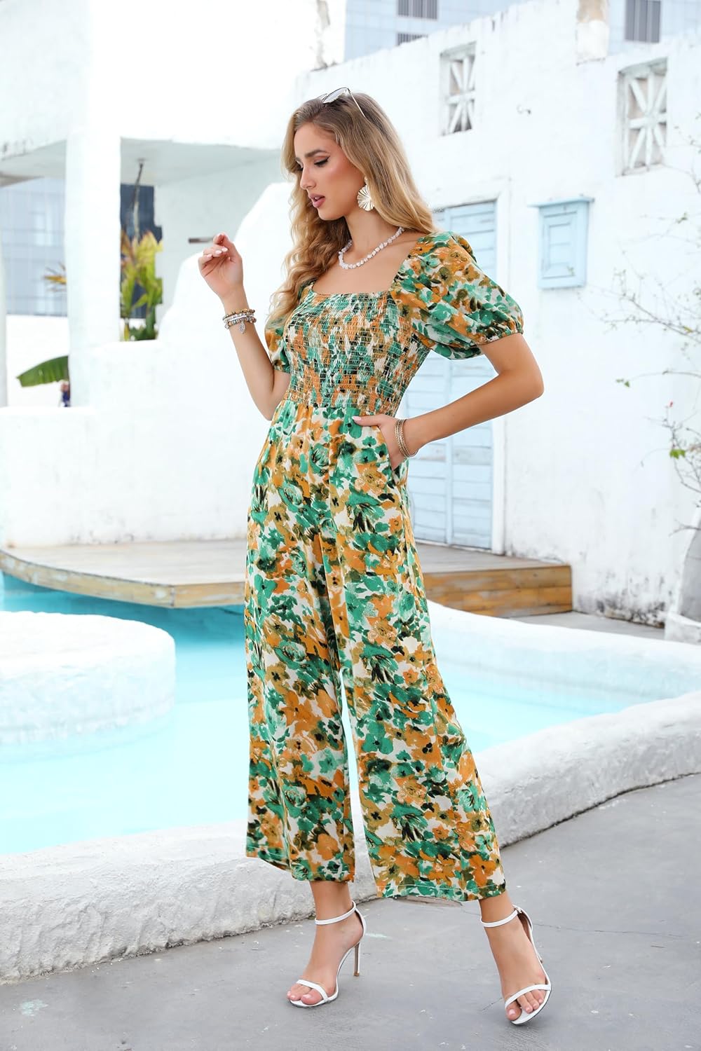 Love Welove Fashion Summer Jumpsuits for Women 2025 Floral Dressy Casual Loose Wide Leg Short Sleeve One Piece Romper Outfits