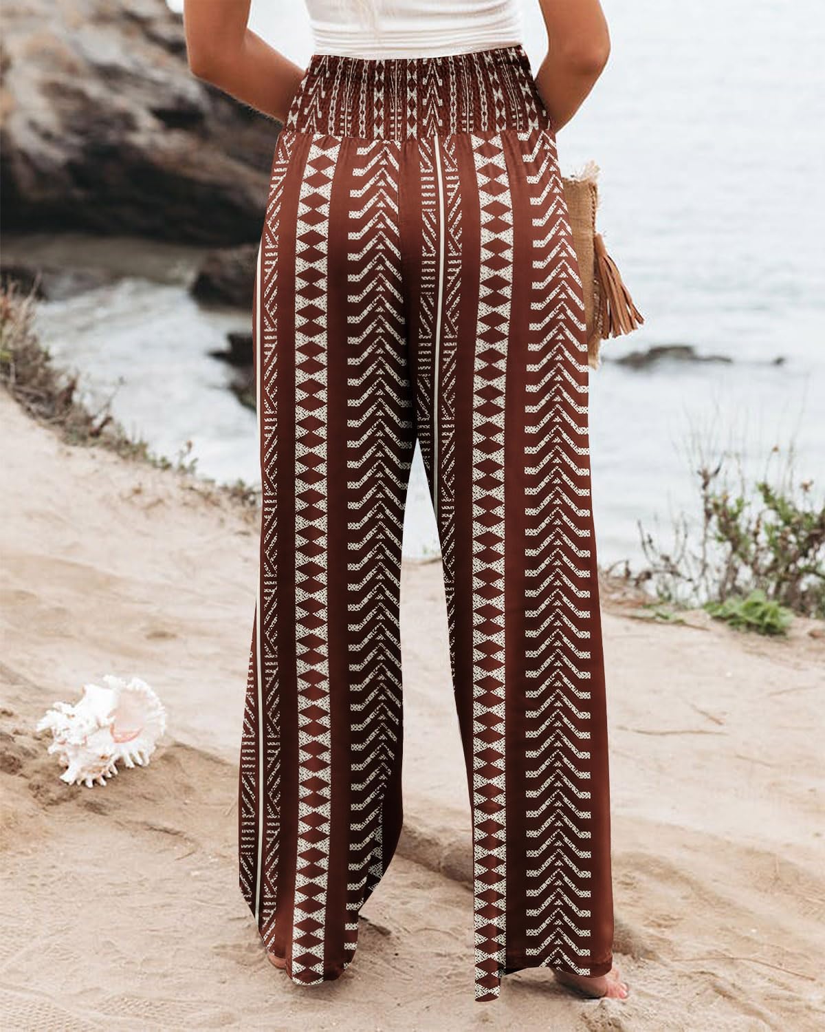 Angerella Womens Elastic High Waisted Palazzo Pants Casual Wide Leg Long Lounge Pant Trousers with Pocket